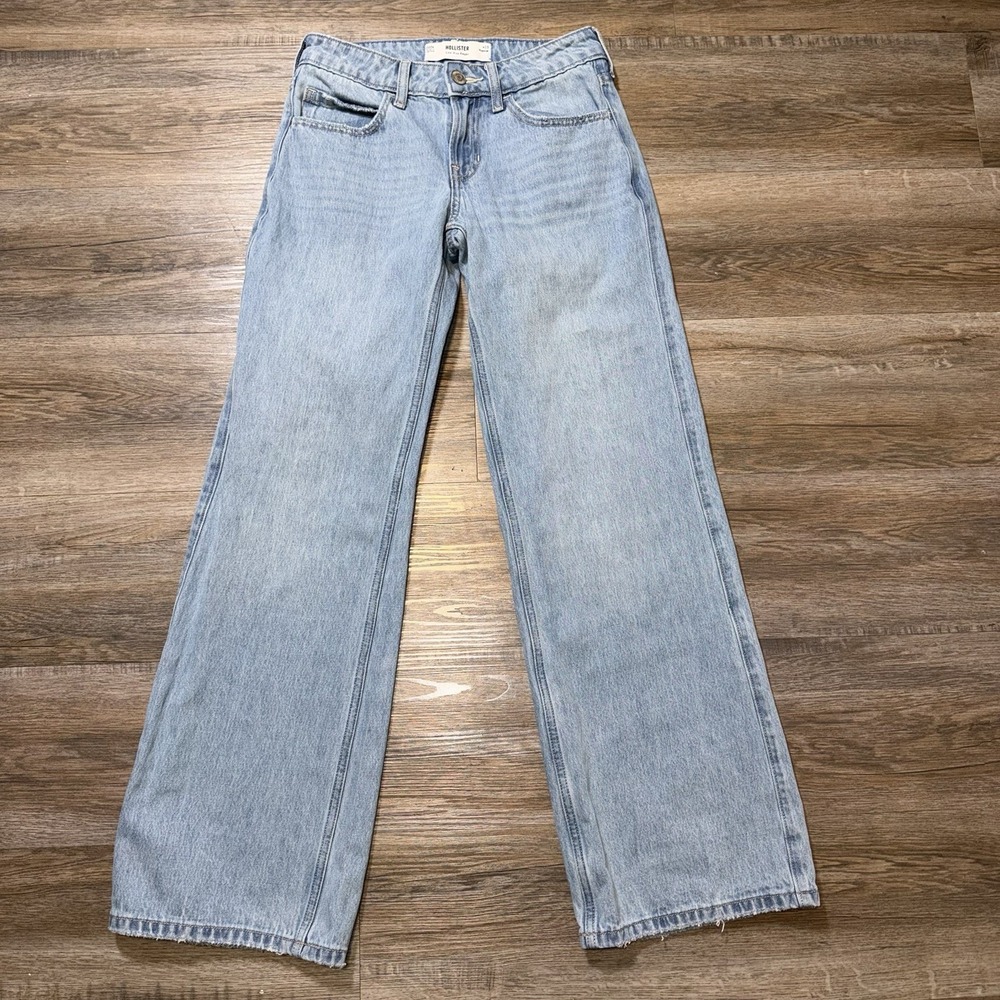 Hollister Low-Rise Baggy Jeans Womens 000R-23W Light Wash Wide-Leg Cut Y2K